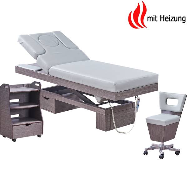 Massagekabine 923815H Wellnessliege, Beistelltisch, Arbeitsstuhl grau